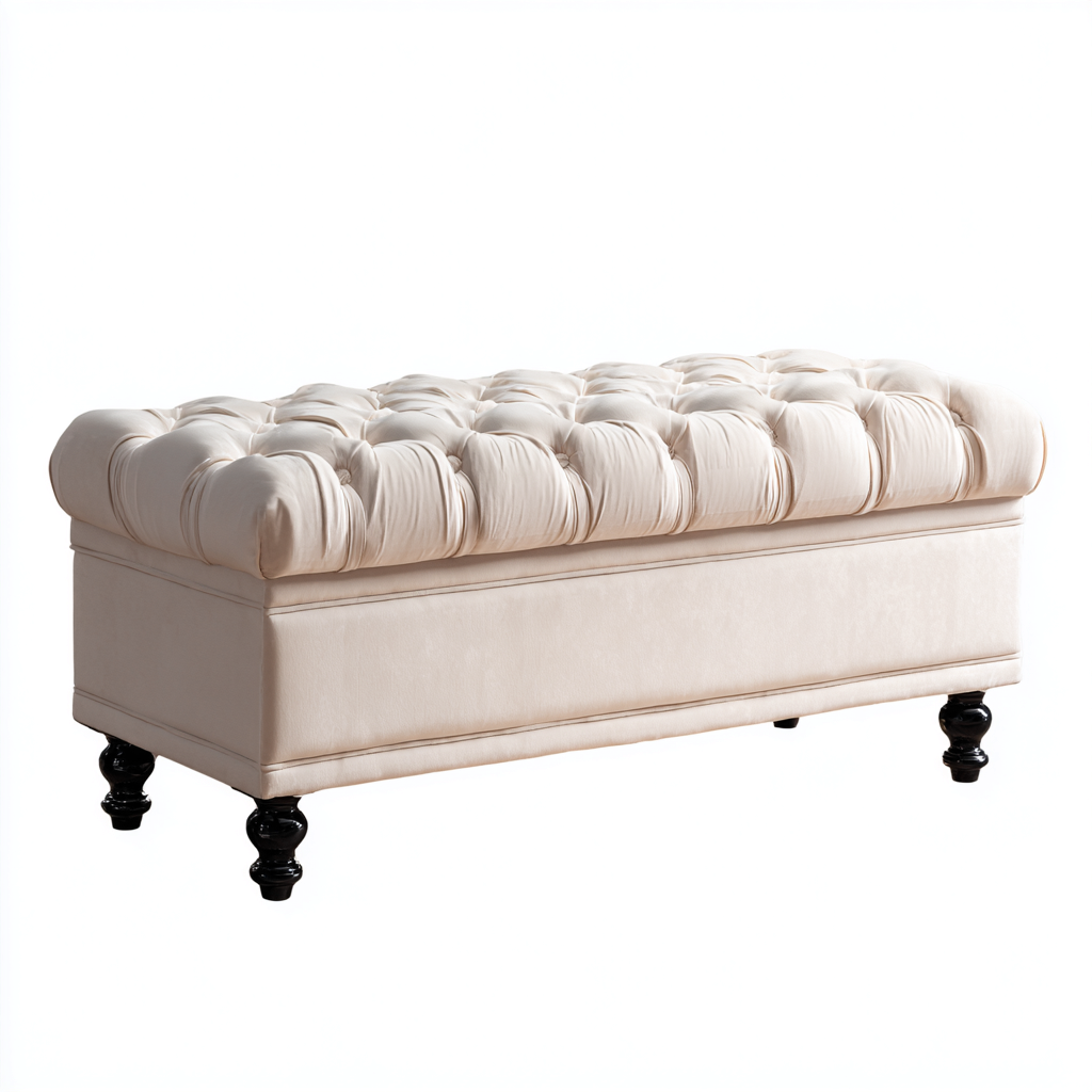 Schoenenbank fluweel en hout - 100x40x50 cm - crème-zwart - met opbergruimte en klassiek ontwerp-Decoroliq