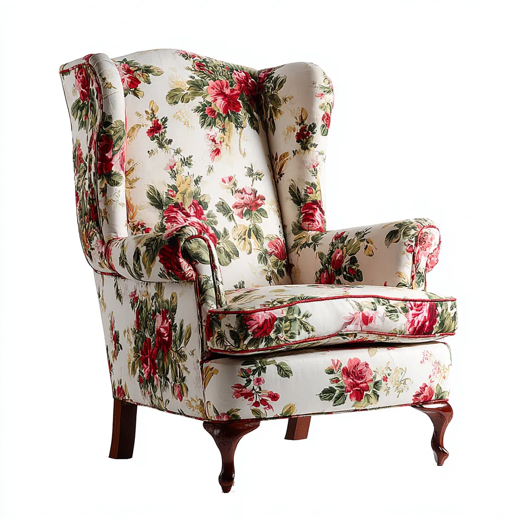 Fauteuil - stof en hout - 90x85x108 cm - wit-rood-groen - klassiek bloemmotief-Decoroliq