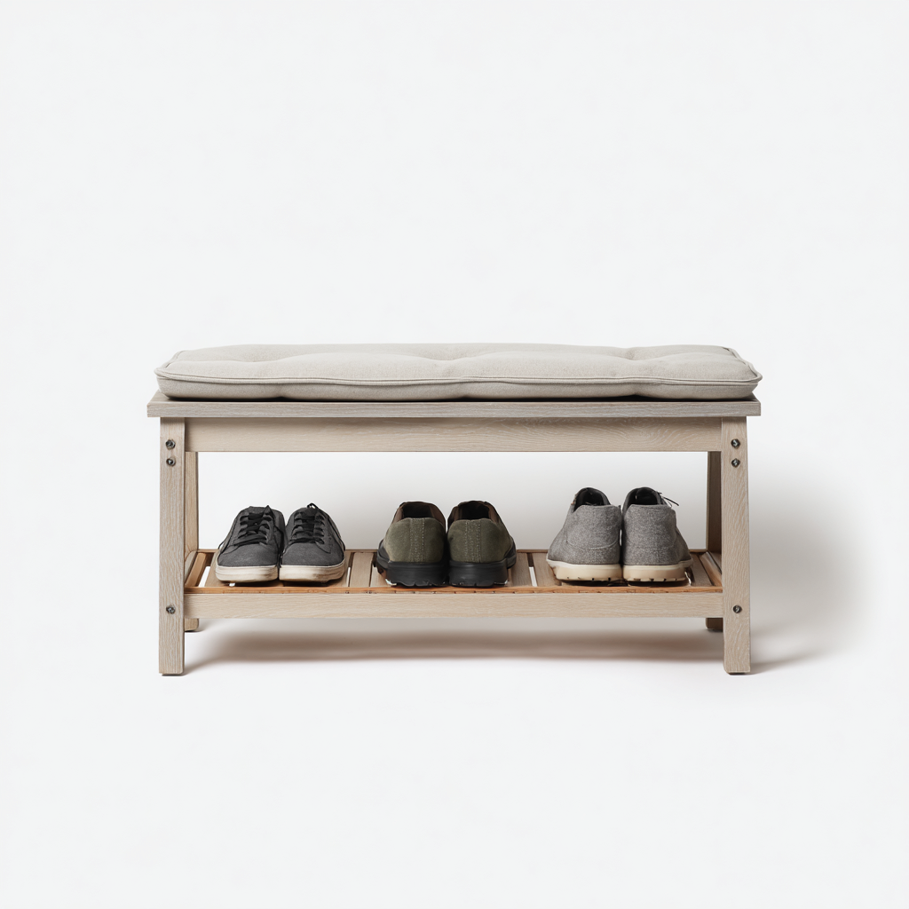 Schoenenrek hout - 80x35x45 cm - lichtbruin-beige - met zitbank en opbergrek-Decoroliq