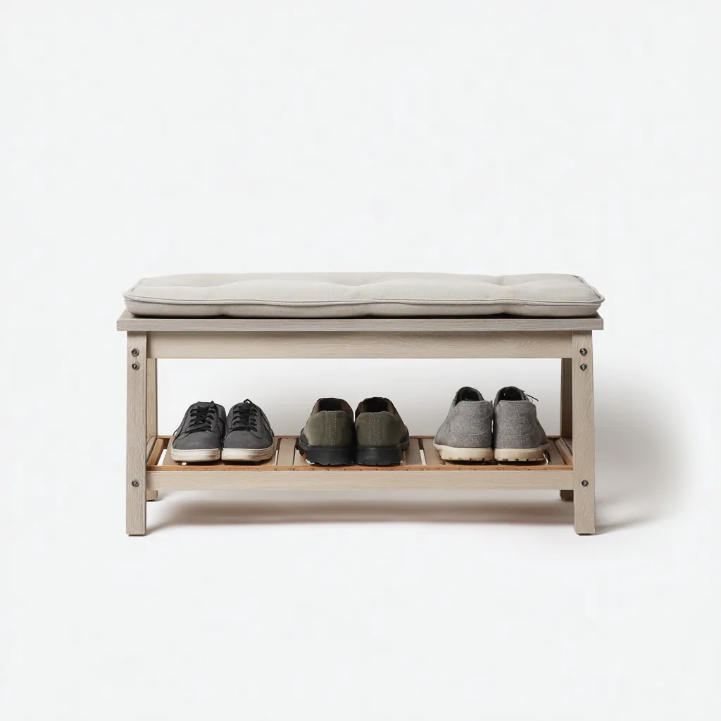 Schoenenrek hout - 80x35x45 cm - lichtbruin-beige - met zitbank en opbergrek-Decoroliq