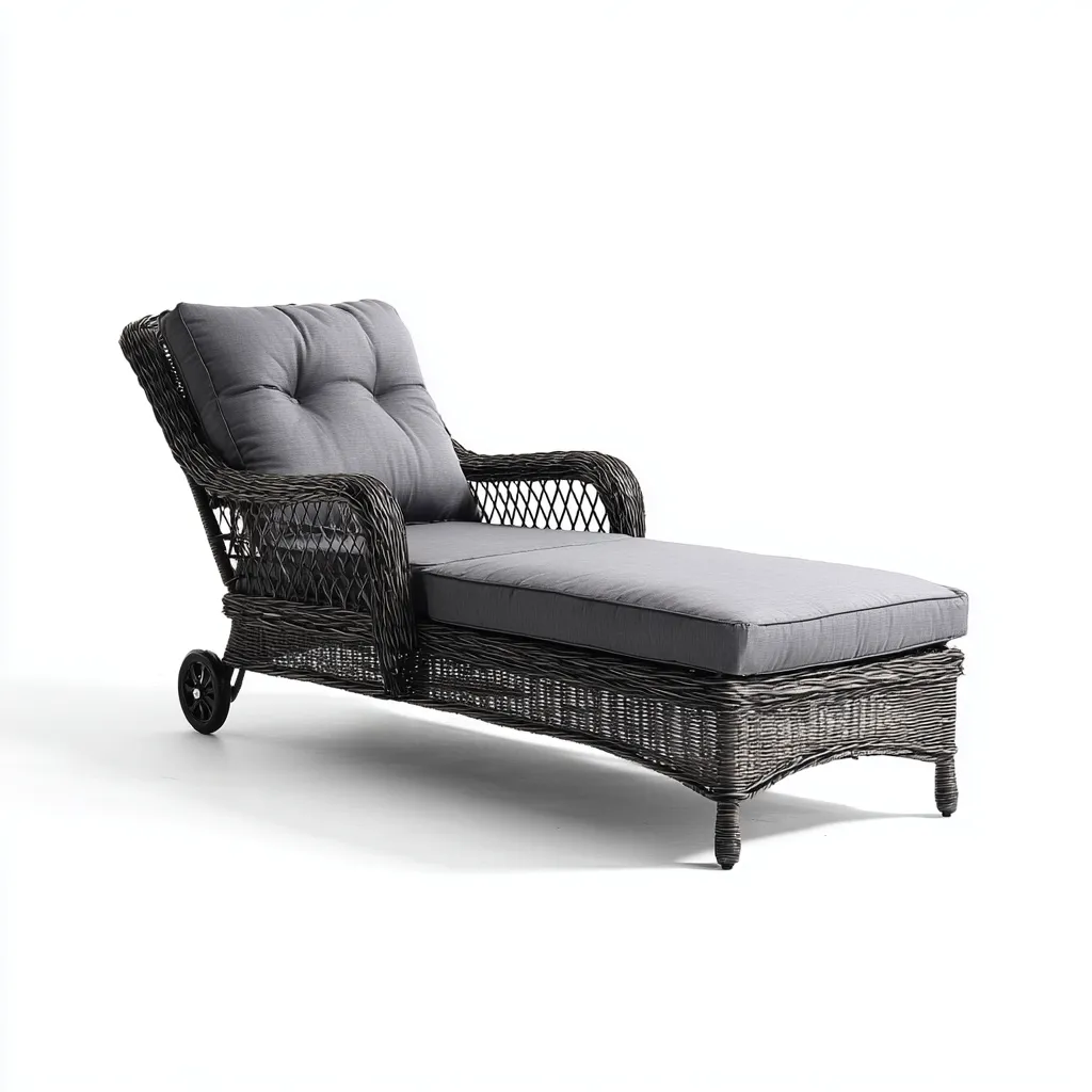 Ligstoel kunststof vlechtwerk 200x75x90 cm - donkergrijs-grijs - verstelbaar met armleuningen en wielen-Decoroliq