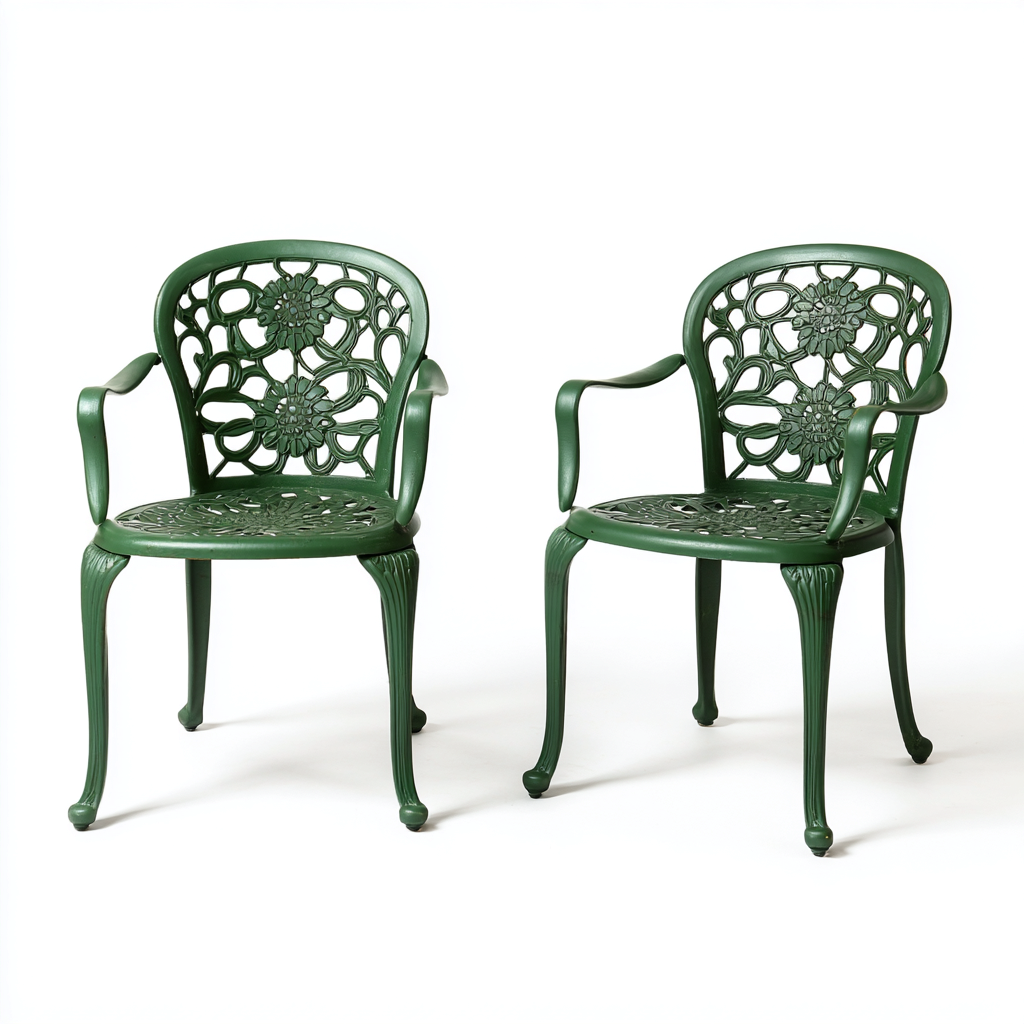 Tuinstoelen set - gegoten aluminium - 55x59x87 cm - donkergroen - met armleuningen - geschikt voor buiten - bloemmotief ontwerp-Decoroliq