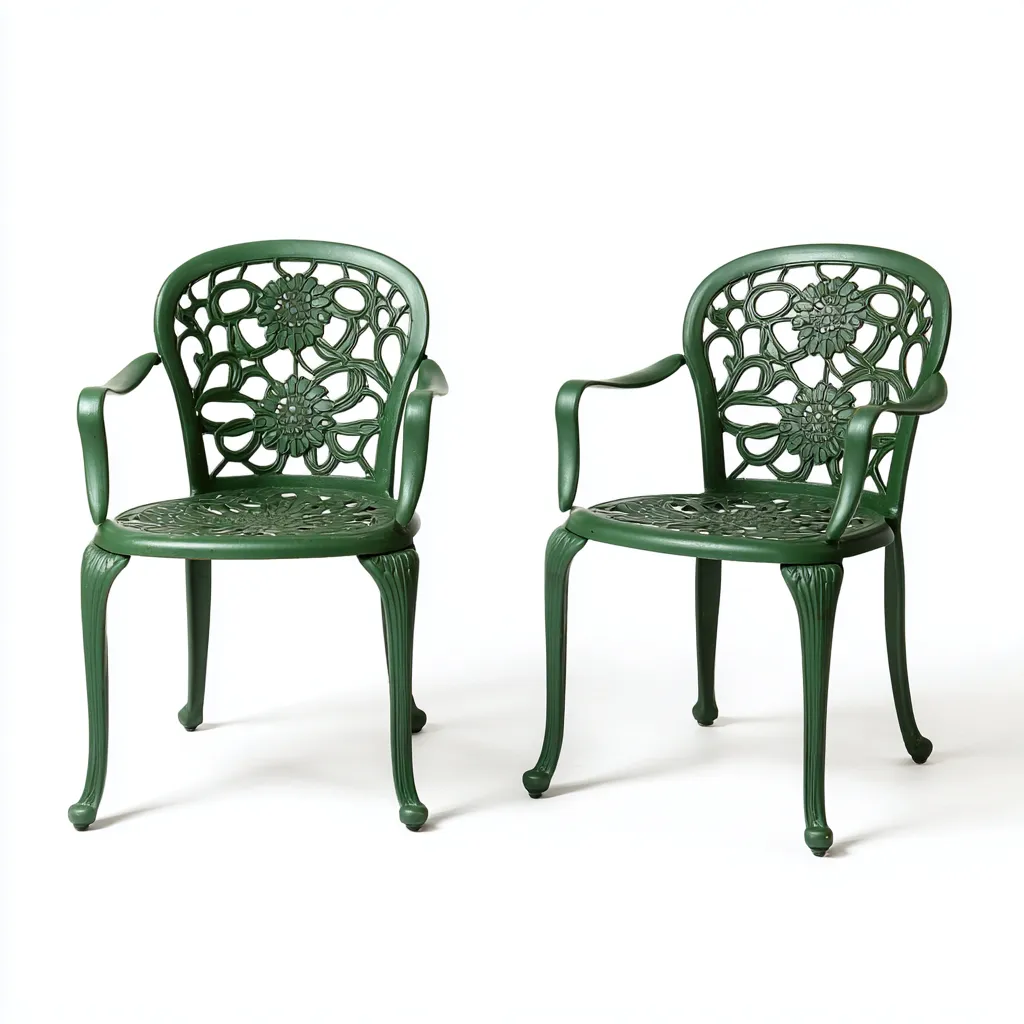 Tuinstoelen set - gegoten aluminium - 55x59x87 cm - donkergroen - met armleuningen - geschikt voor buiten - bloemmotief ontwerp-Decoroliq