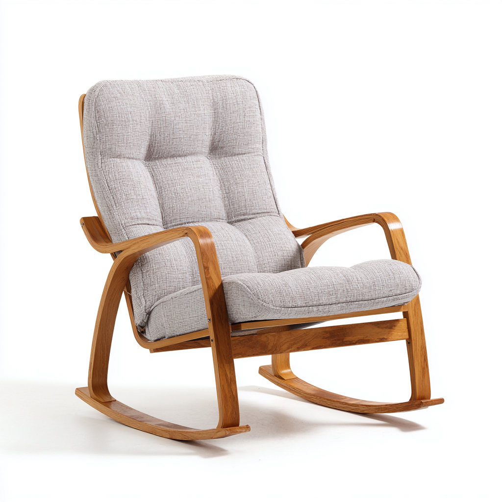 Schommelstoel stof hout - 92x85x100cm - lichtgrijs - modern ontwerp-Decoroliq