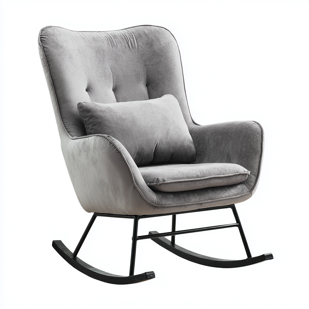 Schommelstoel fluweel metaal hout - 92x83x100cm - lichtgrijs - modern comfortontwerp-Decoroliq