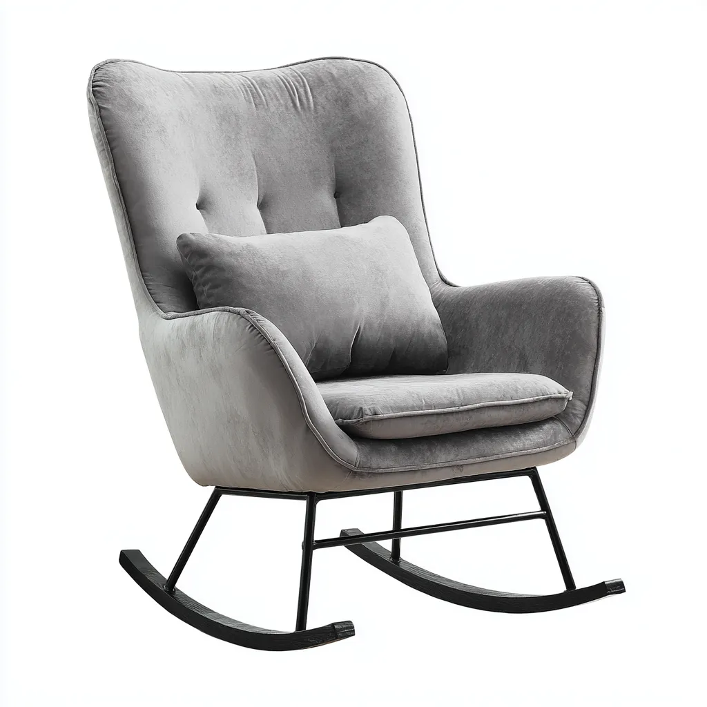 Schommelstoel fluweel metaal hout - 92x83x100cm - lichtgrijs - modern comfortontwerp-Decoroliq