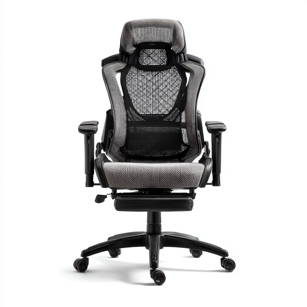 Bureaustoel ergonomisch mesh met hoofdsteun en voetensteun 70x70x120-130 cm - zwart-grijs - modern ontwerp-Decoroliq