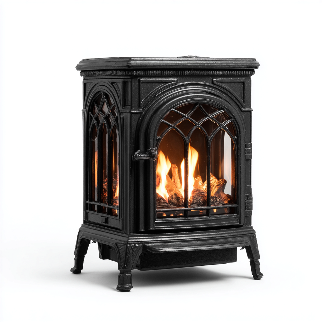 Caminetto a gas in ghisa 40x35x70 cm - nero - design classico