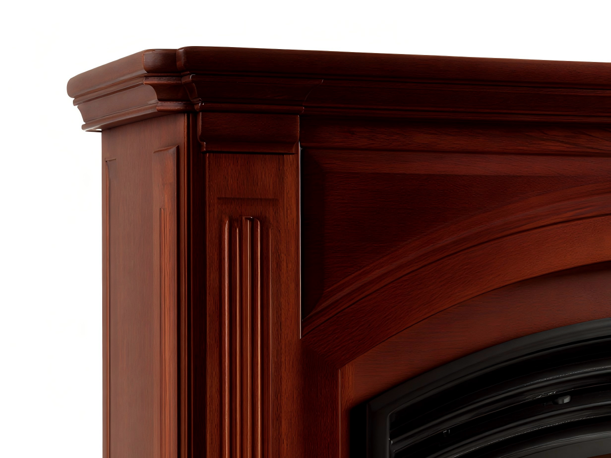 Caminetto a gas 130x40x105 cm - legno/metallo - rosso mogano/nero - stile classico