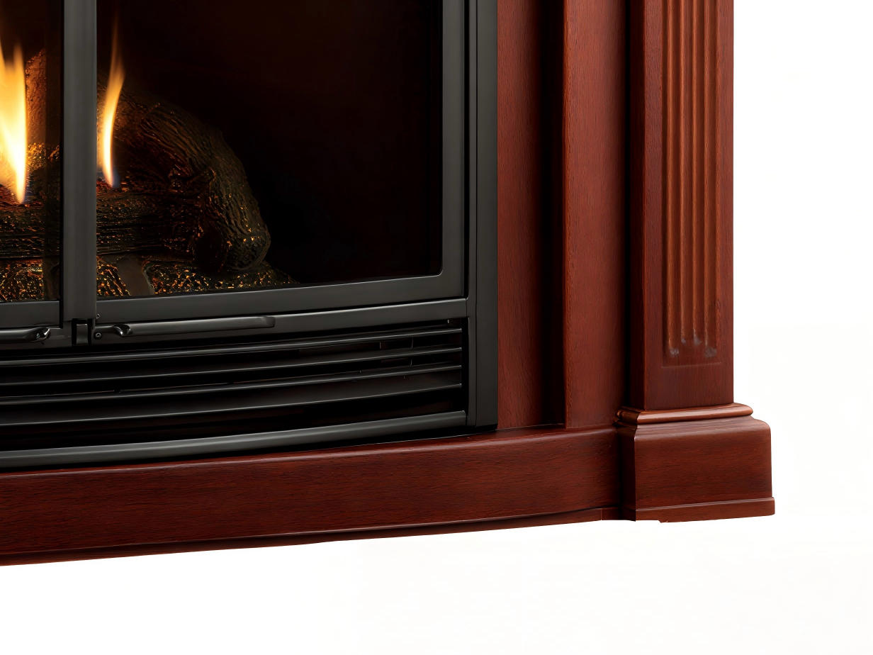 Caminetto a gas 130x40x105 cm - legno/metallo - rosso mogano/nero - stile classico