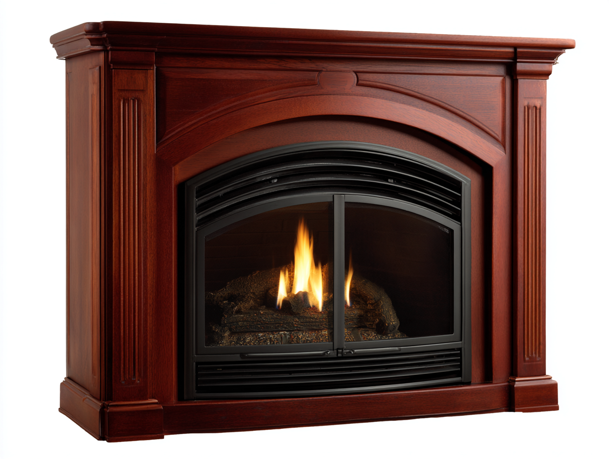 Caminetto a gas 130x40x105 cm - legno/metallo - rosso mogano/nero - stile classico