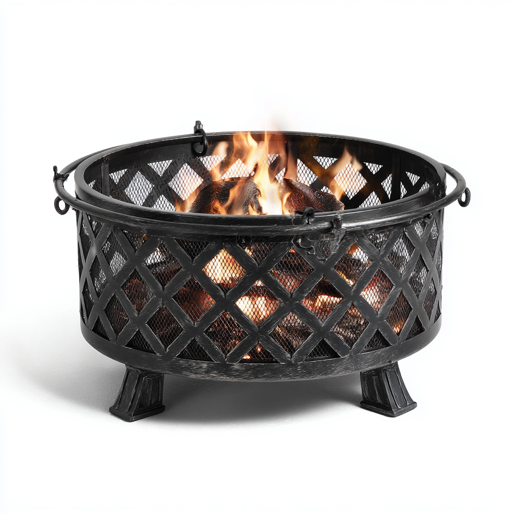 Braciere da esterno in metallo 60x60x42 cm - nero - stile intrecciato