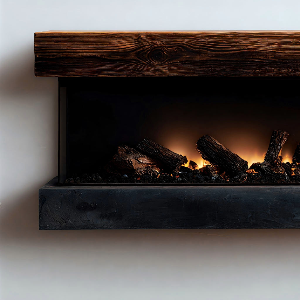 Caminetto elettrico 120x25x30 cm - legno naturale/nero - design moderno