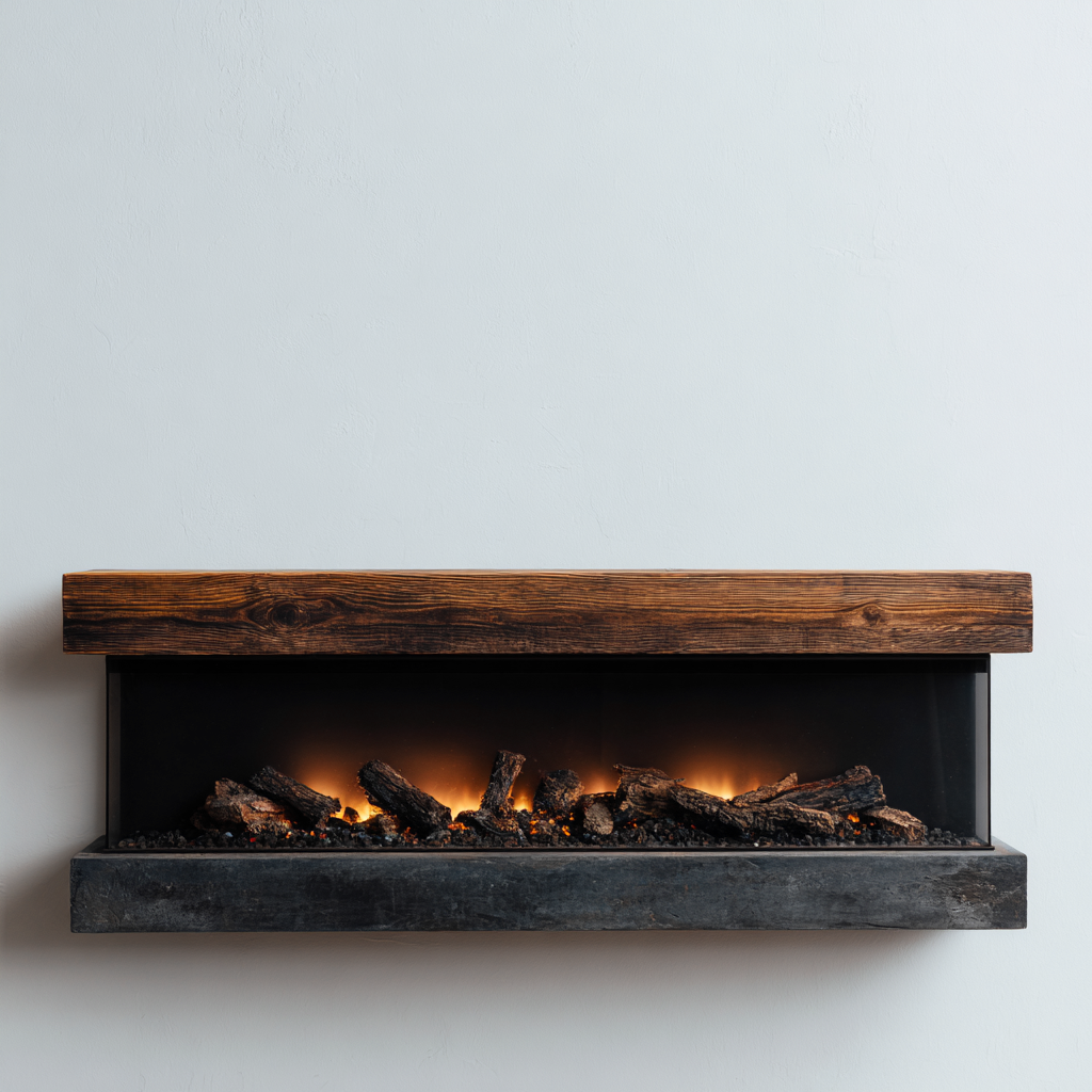 Caminetto elettrico 120x25x30 cm - legno naturale/nero - design moderno