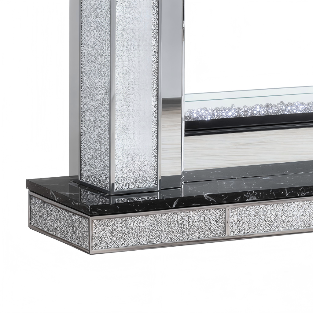 Caminetto elettrico vetro e metallo 120x25x90 cm - argento/nero - design moderno