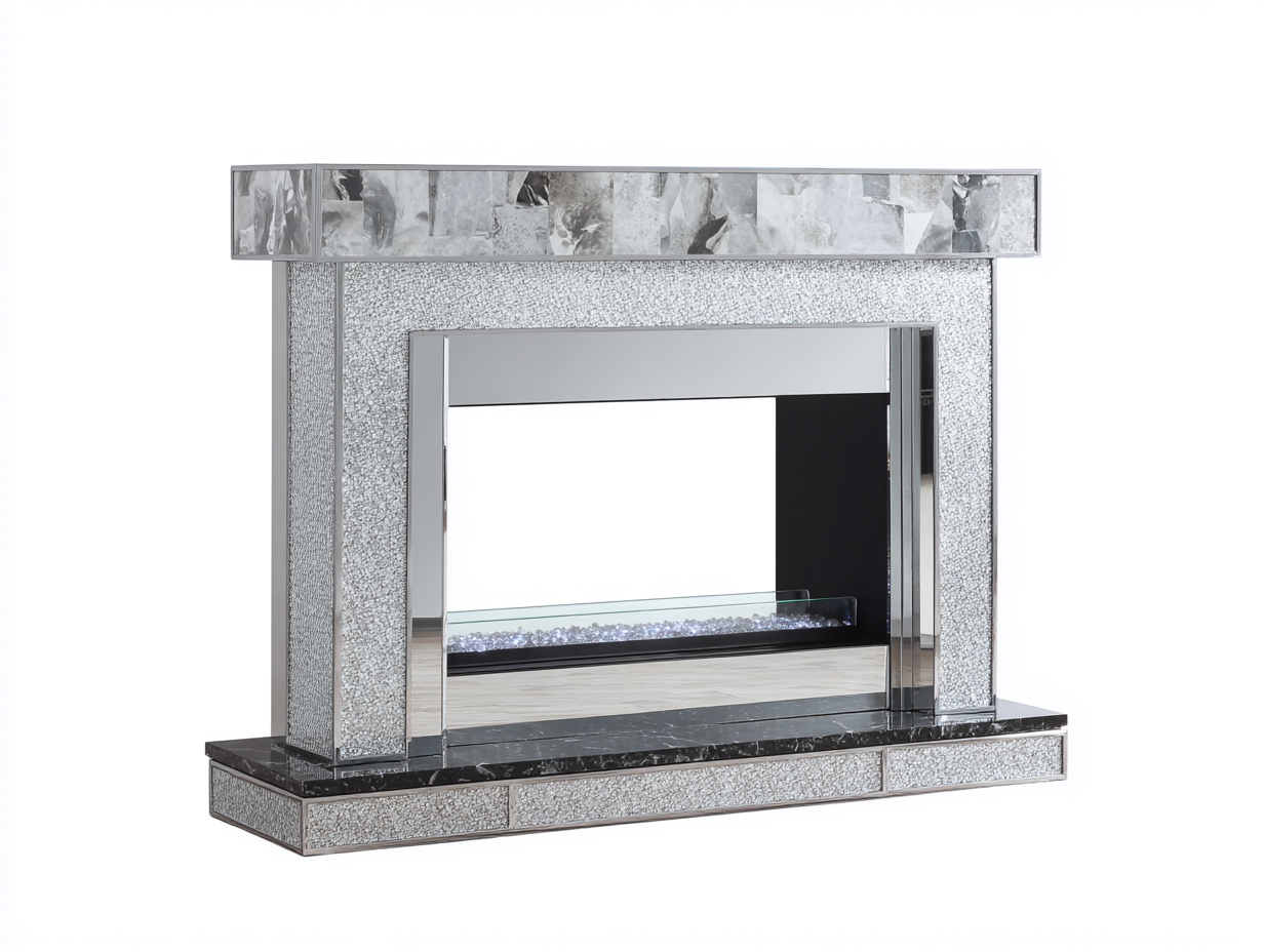 Caminetto elettrico vetro e metallo 120x25x90 cm - argento/nero - design moderno