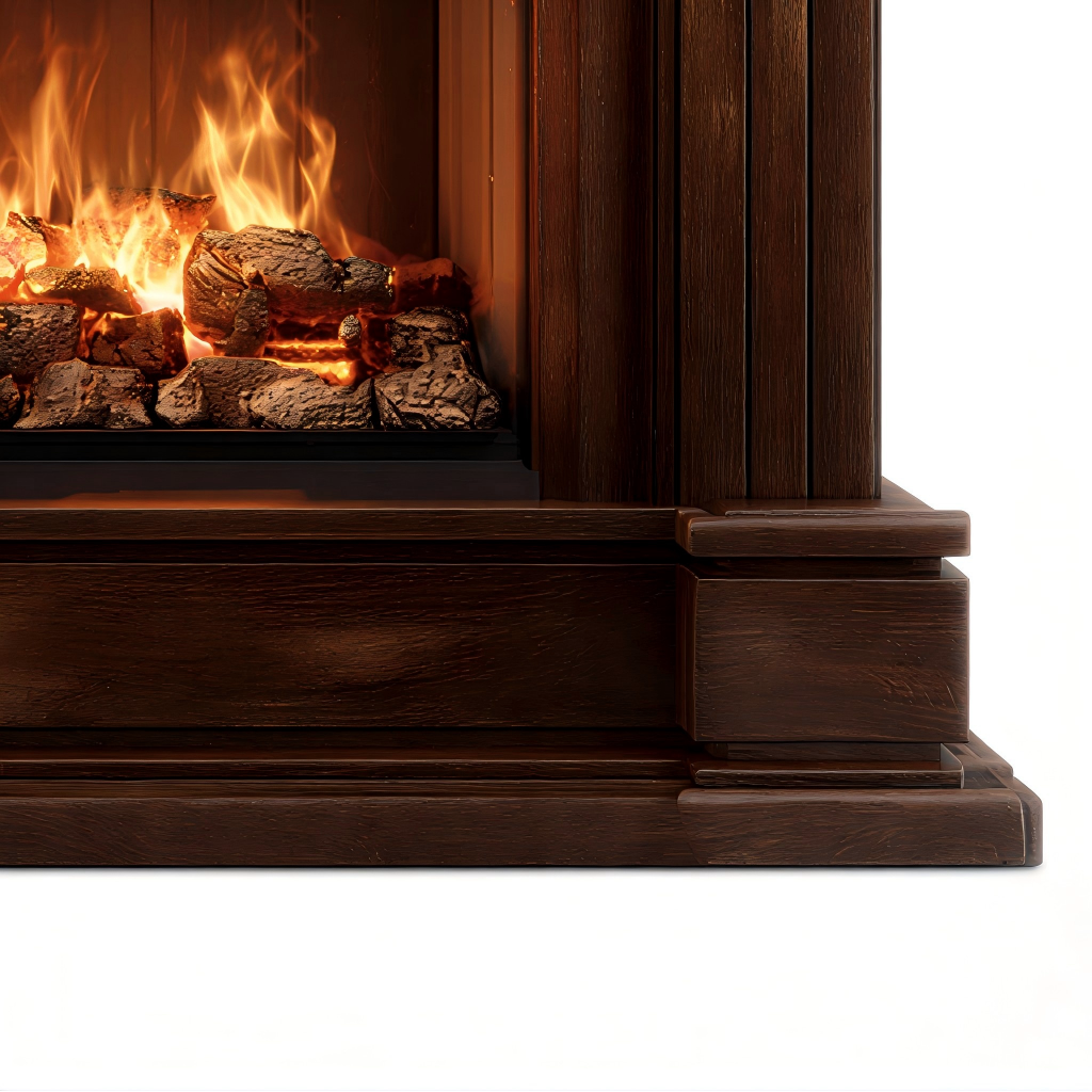 Caminetto a gas 125x40x110 cm - legno/metallo - marrone scuro/nero - stile classico