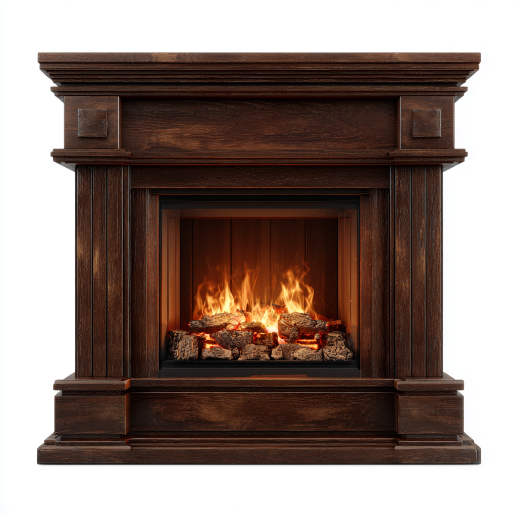 Caminetto a gas 125x40x110 cm - legno/metallo - marrone scuro/nero - stile classico