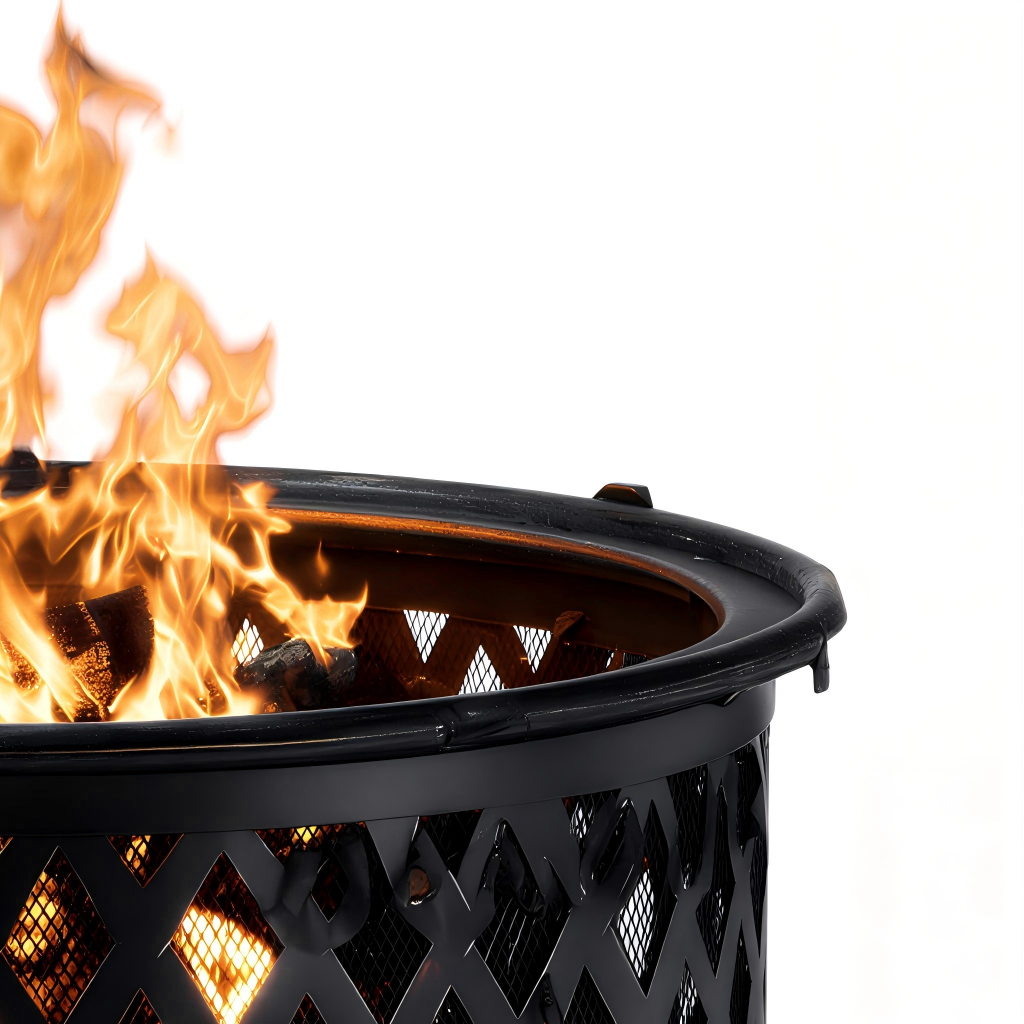 Braciere da esterno 60x60x40 cm - metallo - nero - design traforato