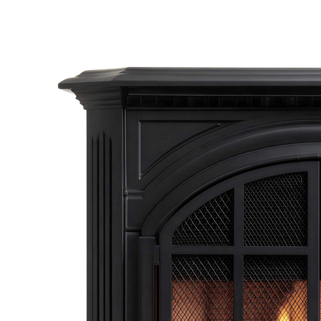 Caminetto a gas in metallo 90x40x95 cm - nero - design classico