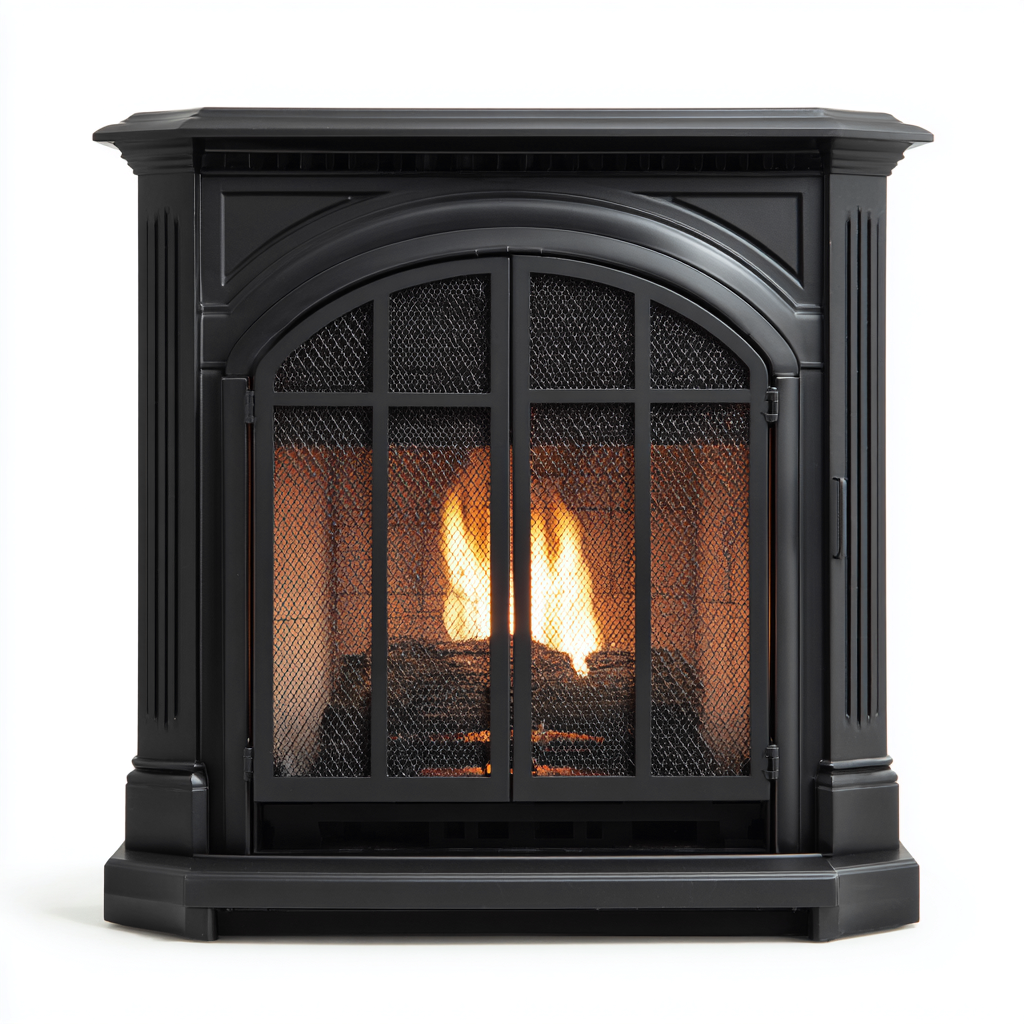 Caminetto a gas in metallo 90x40x95 cm - nero - design classico