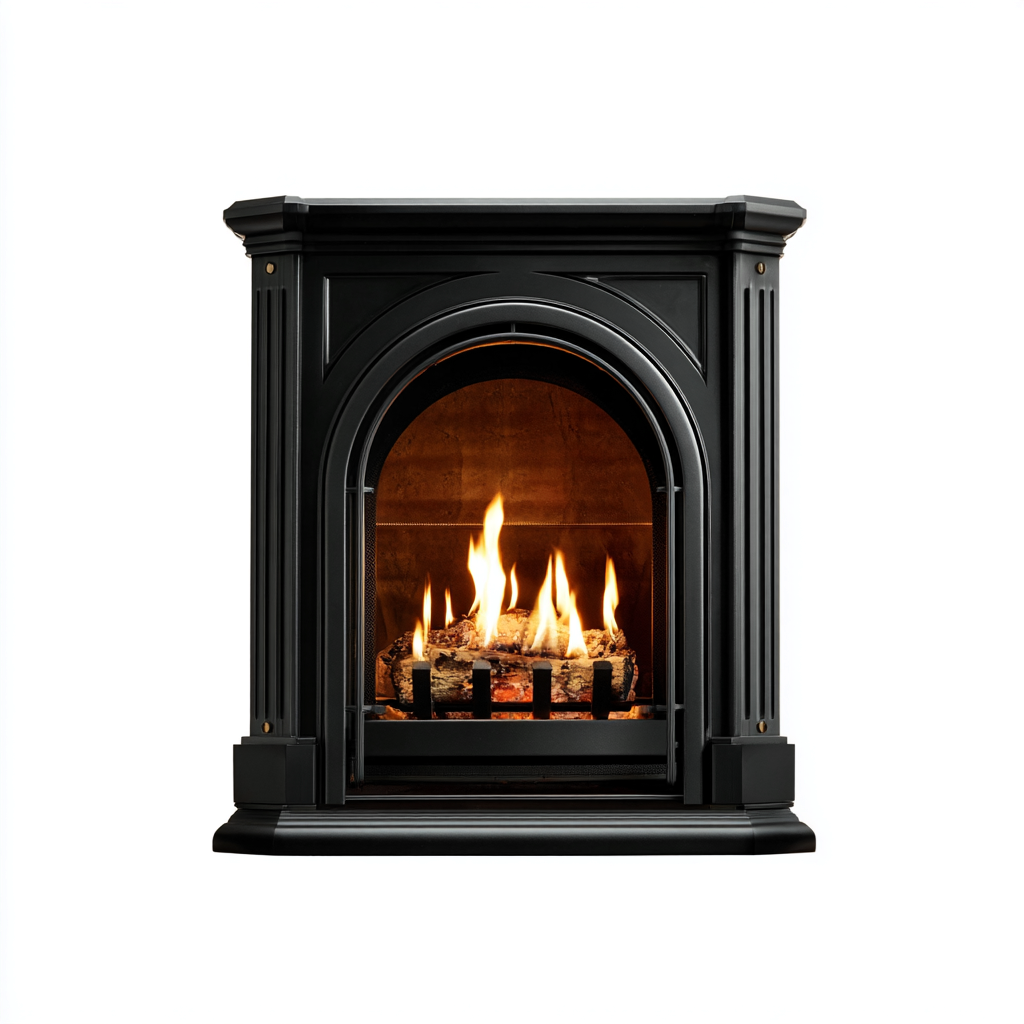 Caminetto a gas in metallo 65x35x80 cm - nero - design classico