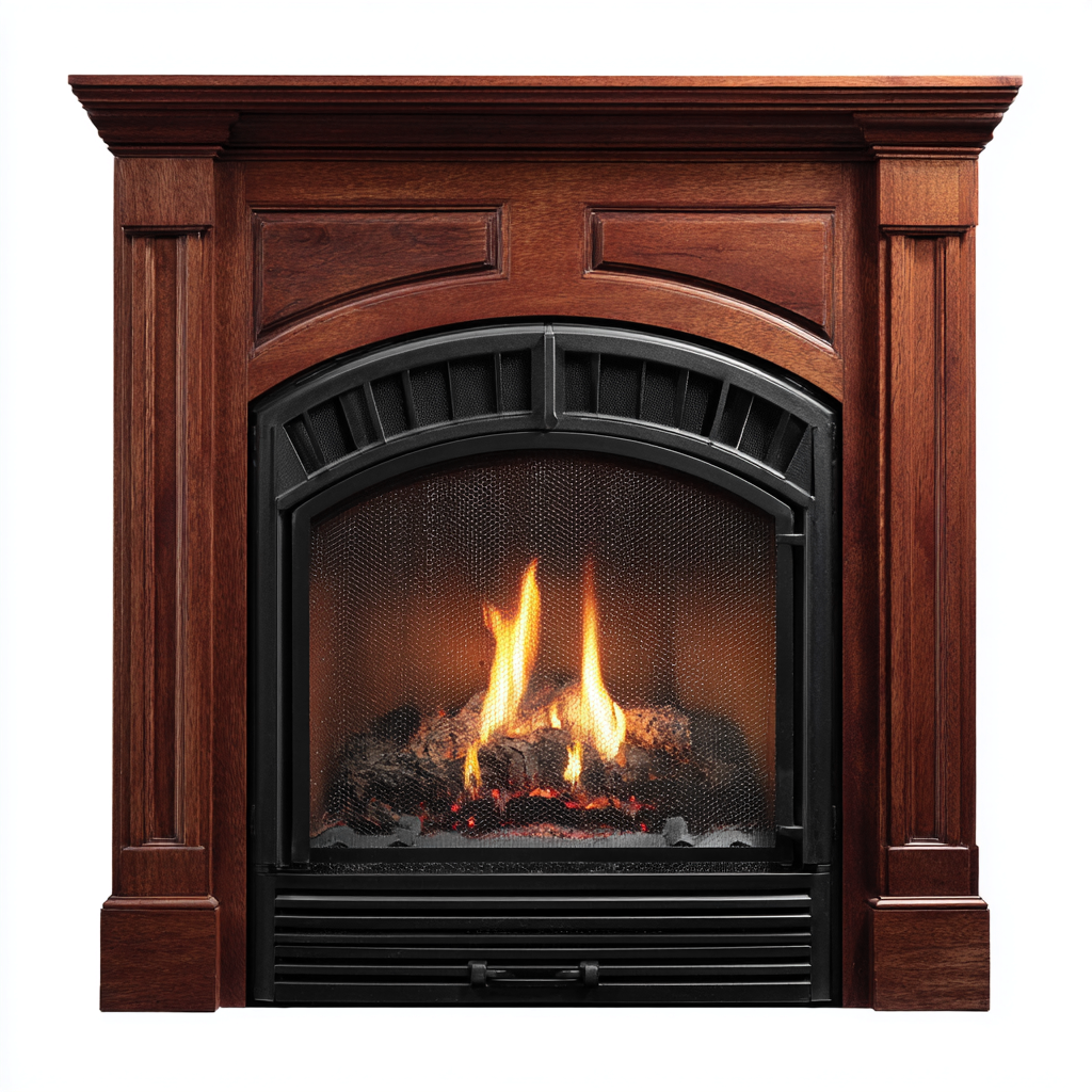 Caminetto a gas legno/metallo 95x35x105 cm - legno scuro/nero - stile classico