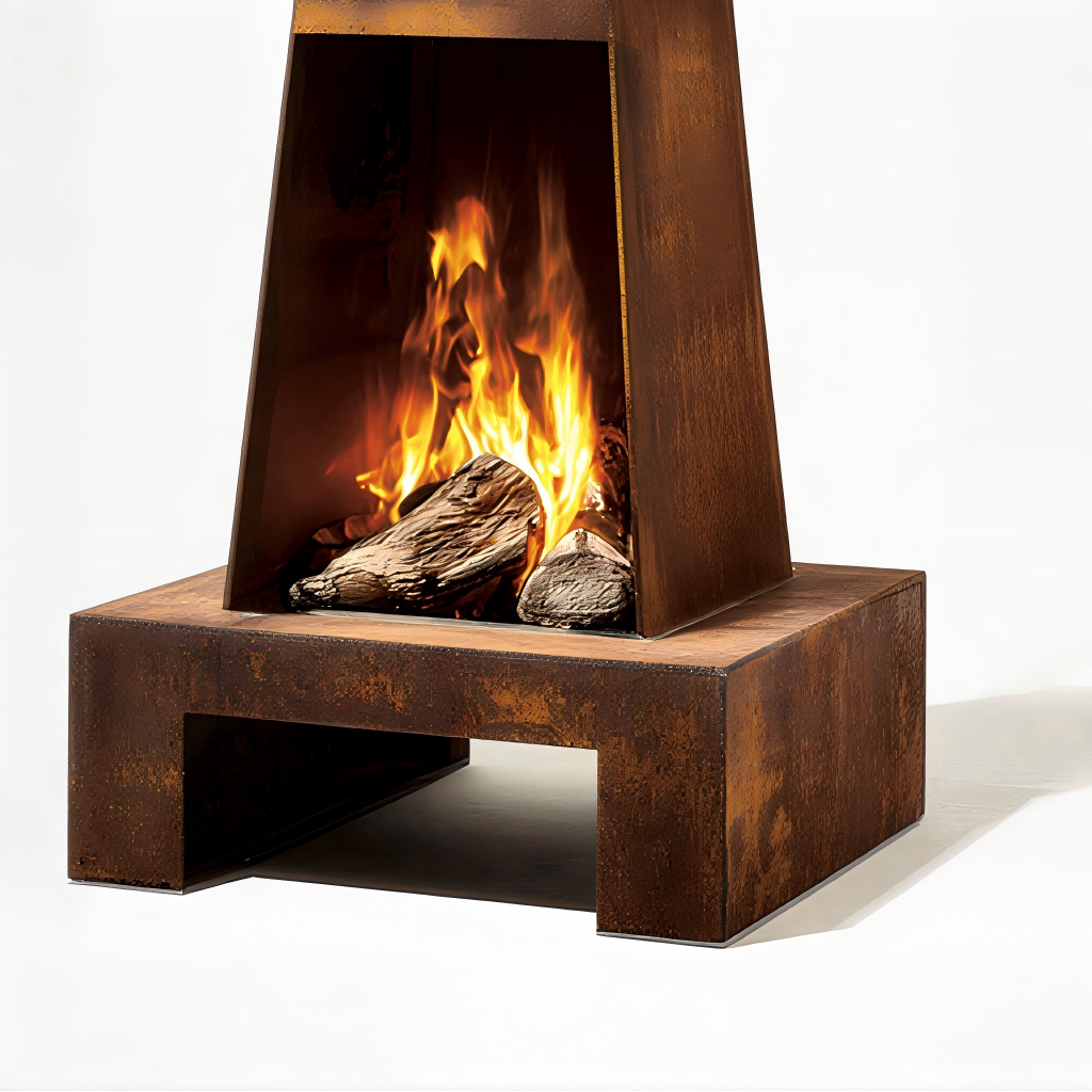 Caminetto da esterno 45x45x150 cm - metallo - marrone - design industriale