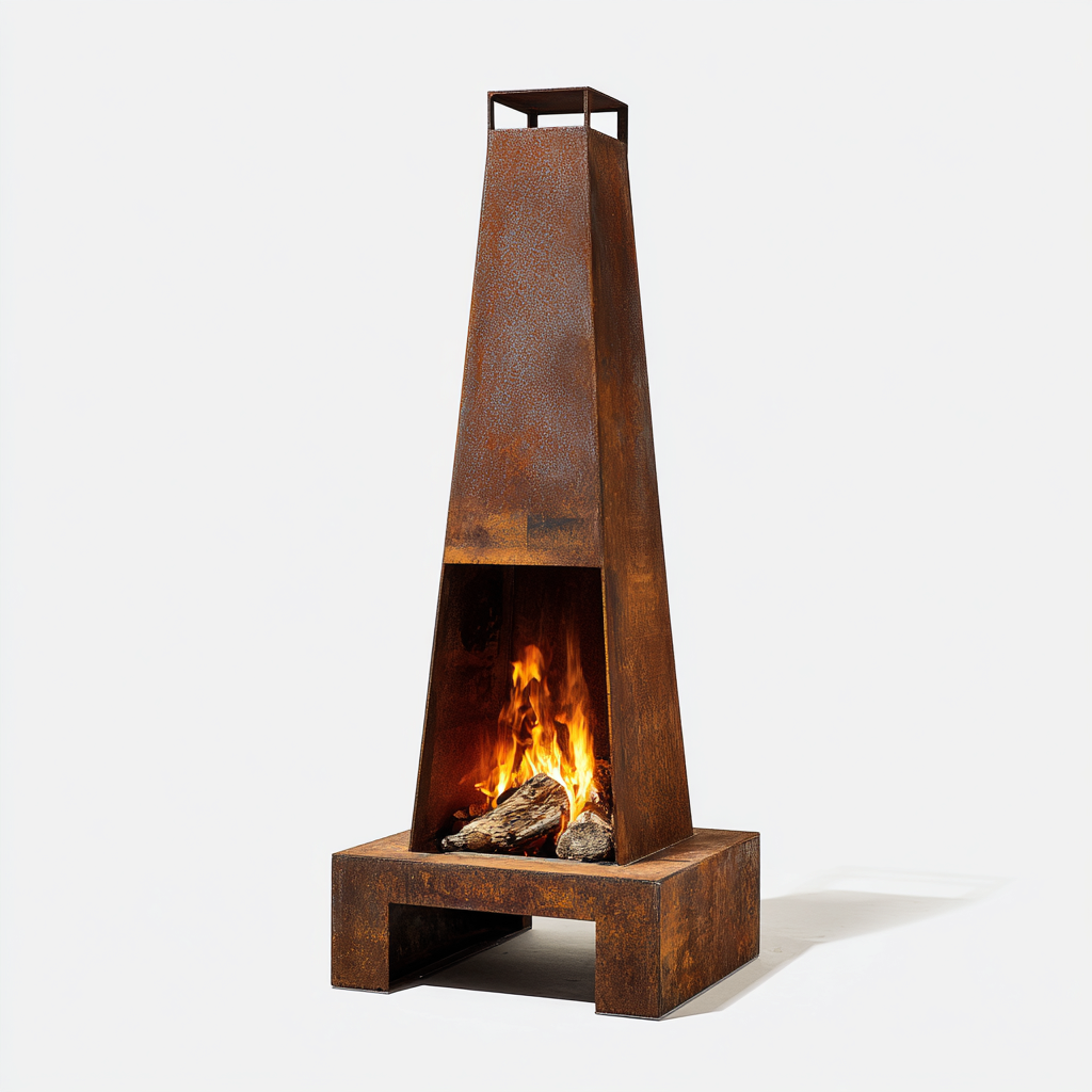Caminetto da esterno 45x45x150 cm - metallo - marrone - design industriale