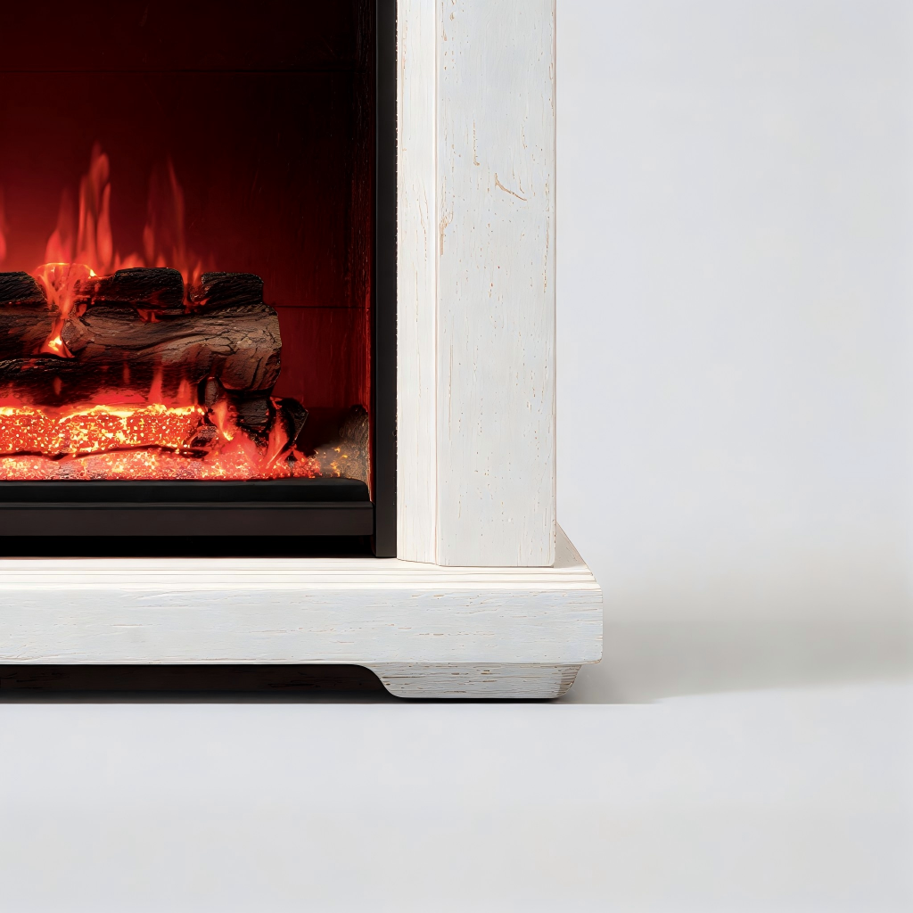 Caminetto elettrico in legno 90x30x85 cm - bianco/marrone - design classico