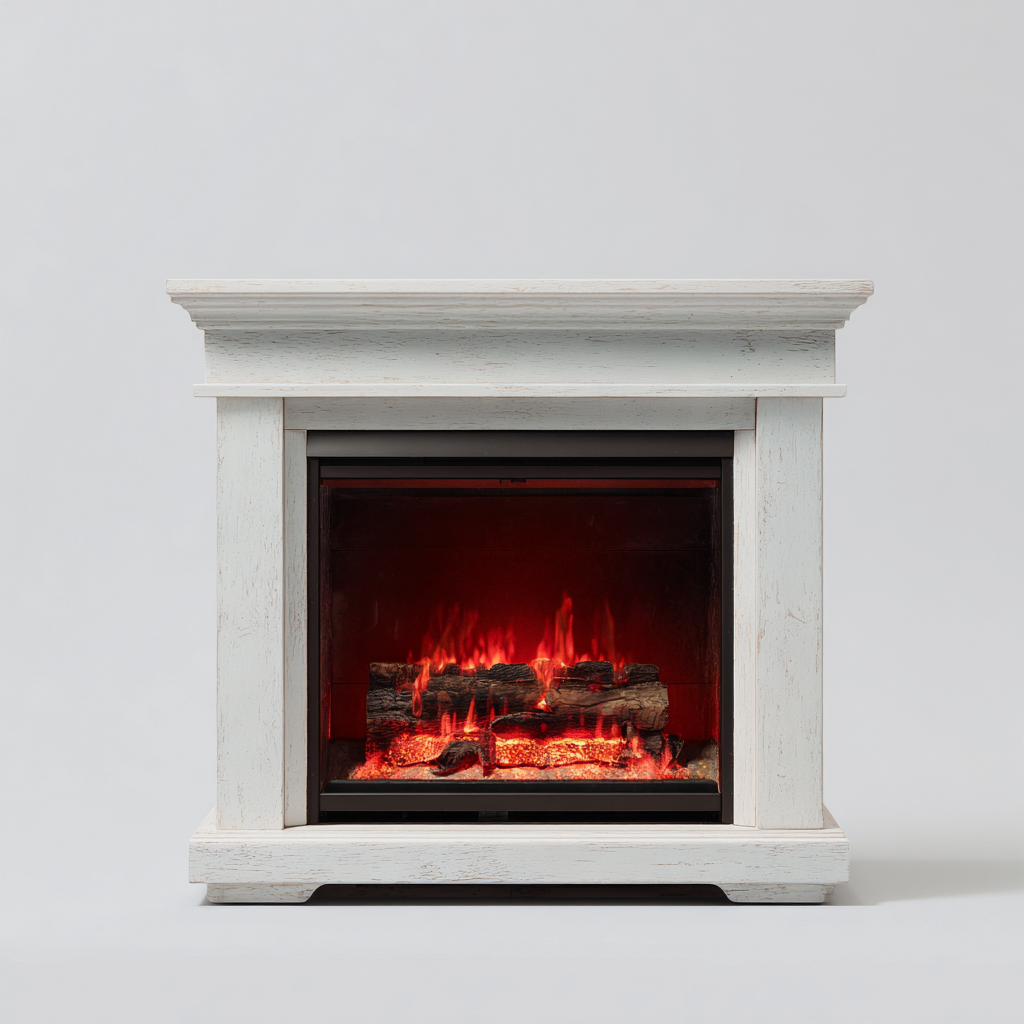 Caminetto elettrico in legno 90x30x85 cm - bianco/marrone - design classico