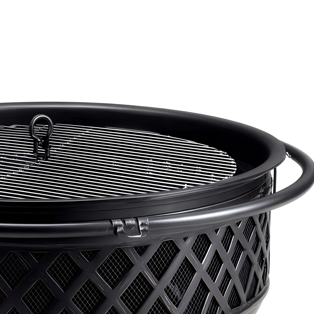 Braciere da esterno in metallo 75x75x45 cm - nero - stile intrecciato