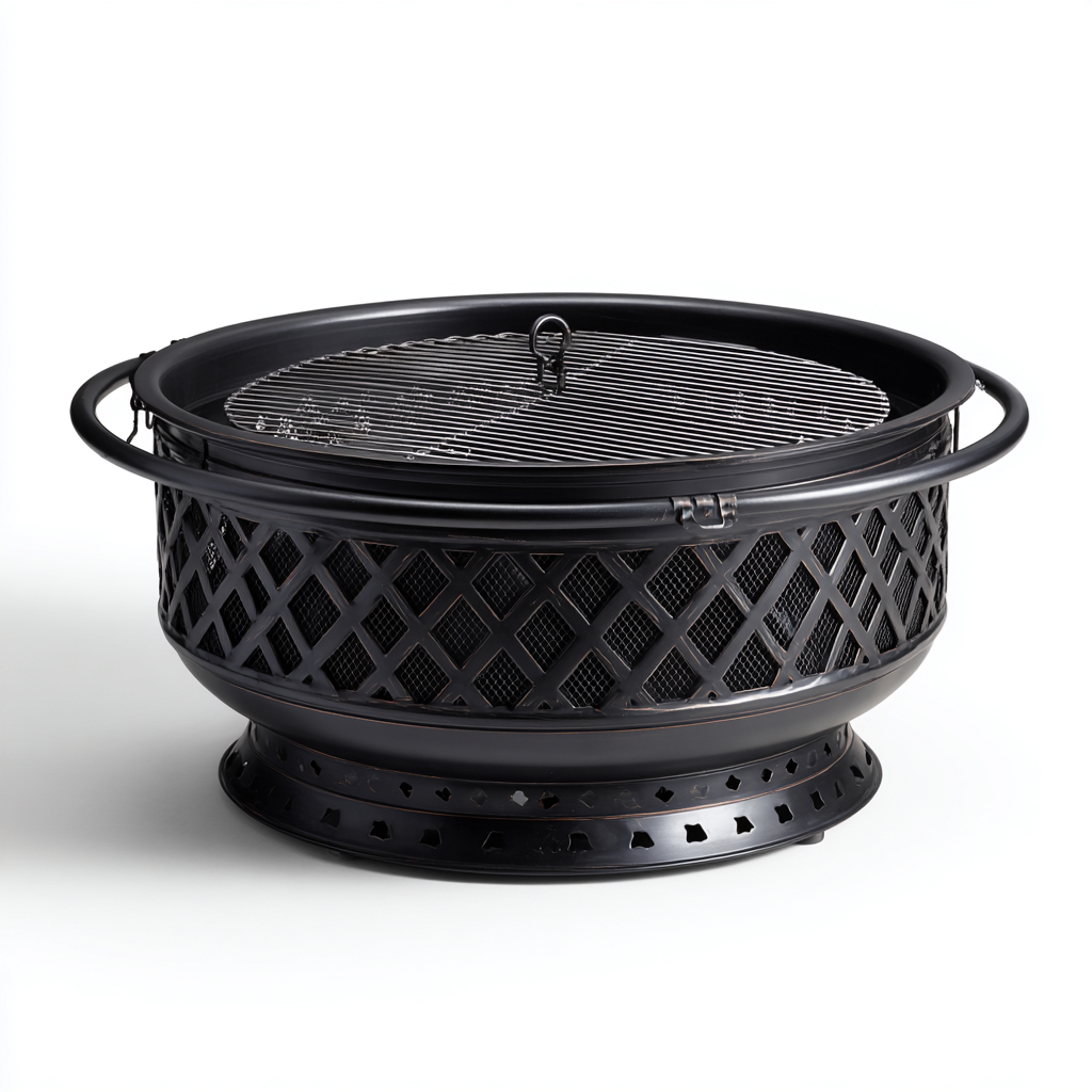 Braciere da esterno in metallo 75x75x45 cm - nero - stile intrecciato