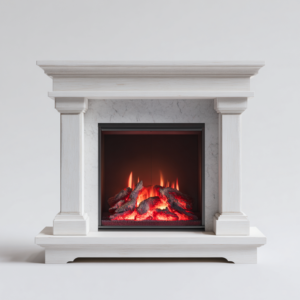 Caminetto elettrico 100x30x95 cm - bianco/nero - design classico