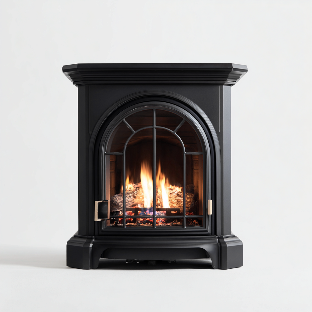 Caminetto a gas in metallo 68x34x82 cm - nero - design classico