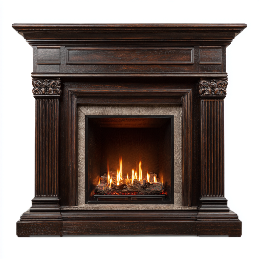 Caminetto a gas legno 130x48x115 cm - marrone scuro/nero - stile classico