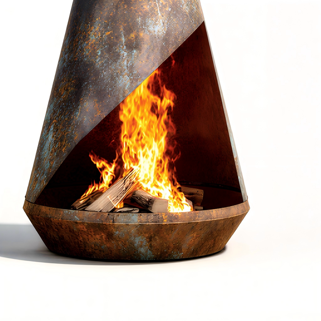 Caminetto da esterno 50x50x150 cm - metallo - marrone - design industriale
