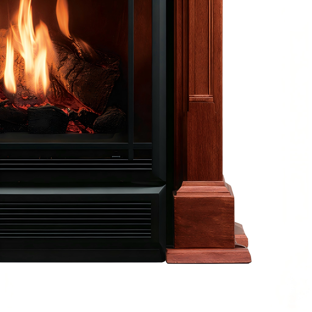 Caminetto a gas con rivestimento in legno 100x40x115 cm - legno naturale/nero - design classico