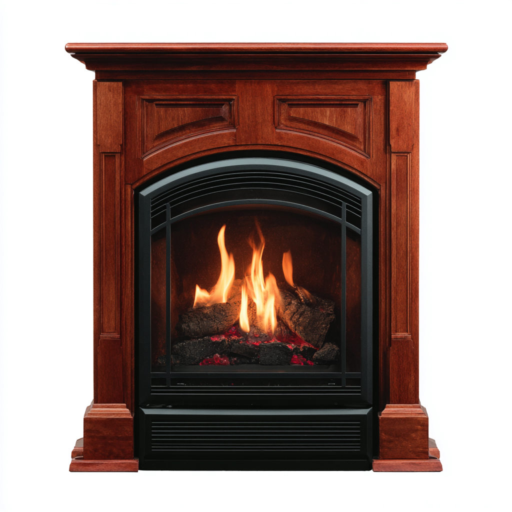 Caminetto a gas con rivestimento in legno 100x40x115 cm - legno naturale/nero - design classico