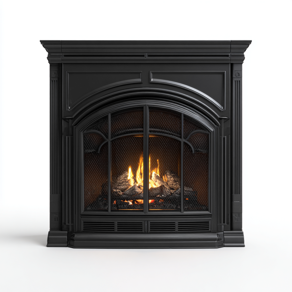 Caminetto a gas acciaio 95x35x95 cm - nero - stile classico