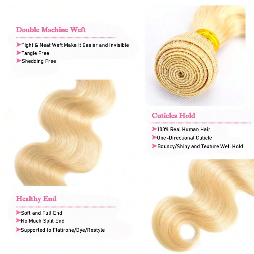 100% Real Human Hair Virgin Peruvian 613 Blonde Body Wave Bundles – 16–34 Inch, 4-Pack Luxury Set, Silky & Full, 80–100g Each, No Bleach Needed for Any Hair Color