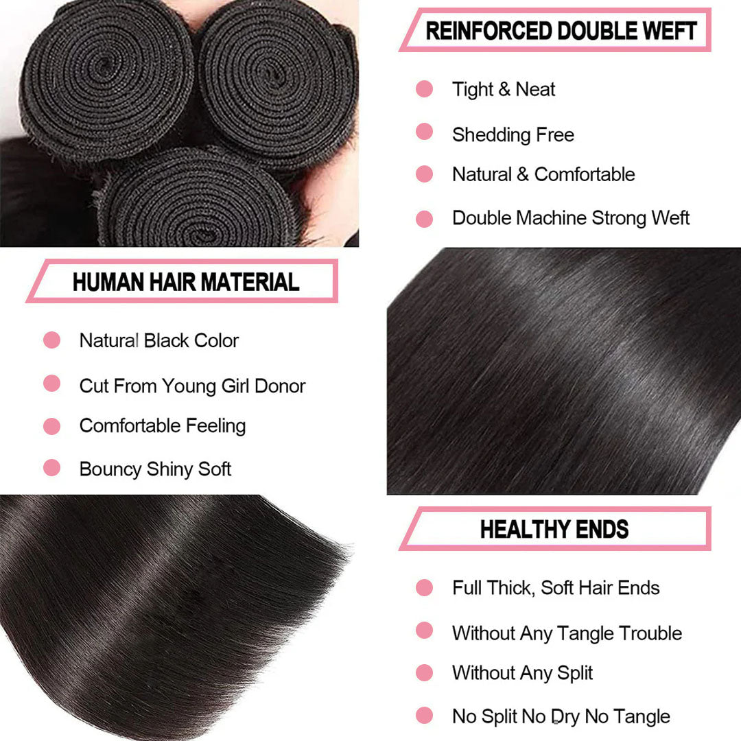 12�C34 Inch Luxury Straight Virgin Malaysian Hair�C 3/4/5 Bundles, Silky & Full, 100% Human Hair Extensions