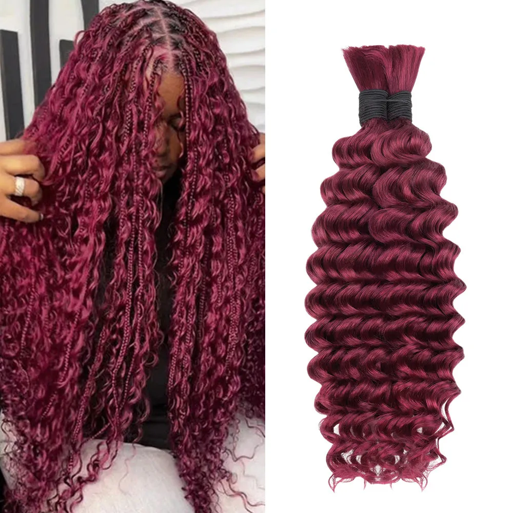 Rovess Human Hair Bulk Deep Wave 99J for Boho Braiding