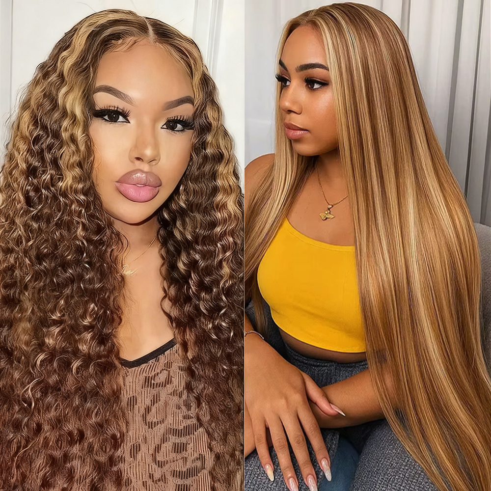 Ship In 24Hours-Rovess 427Highlight Straight/curly?wigs 13x6 HD Transparent Lace Front Wig With Natural Hairline 427straight/427curly?wigs