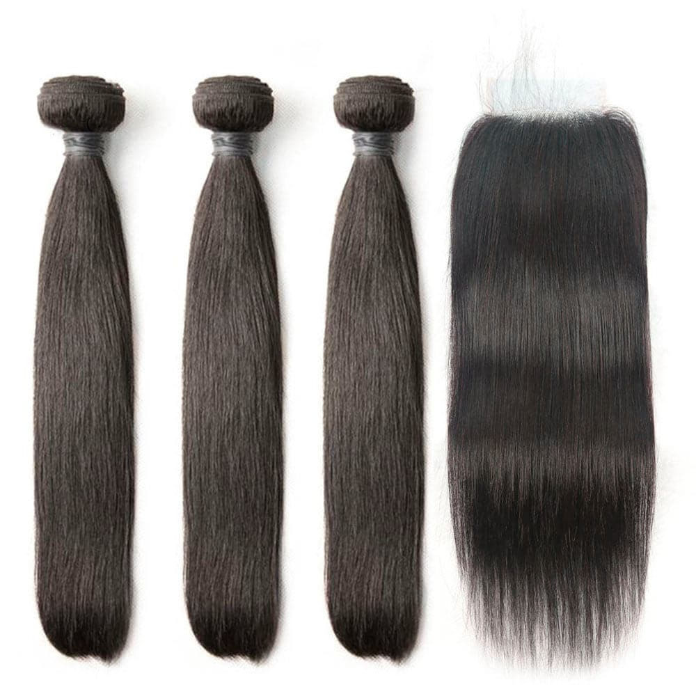 Buy 1 Get 3 FREE 16–30 Inch Luxury Natural Black Straight Bundles – | FREE Gifts: 16" Lace Closure, Wig Cap & Baby Hair 🎁
