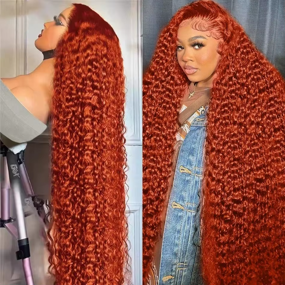 350 Ginger Orange Water Wave #350 Colored 13x4 Lace Front Wig Human Hair for Women Guluess Deep Curly Wigs Pre Plucked
