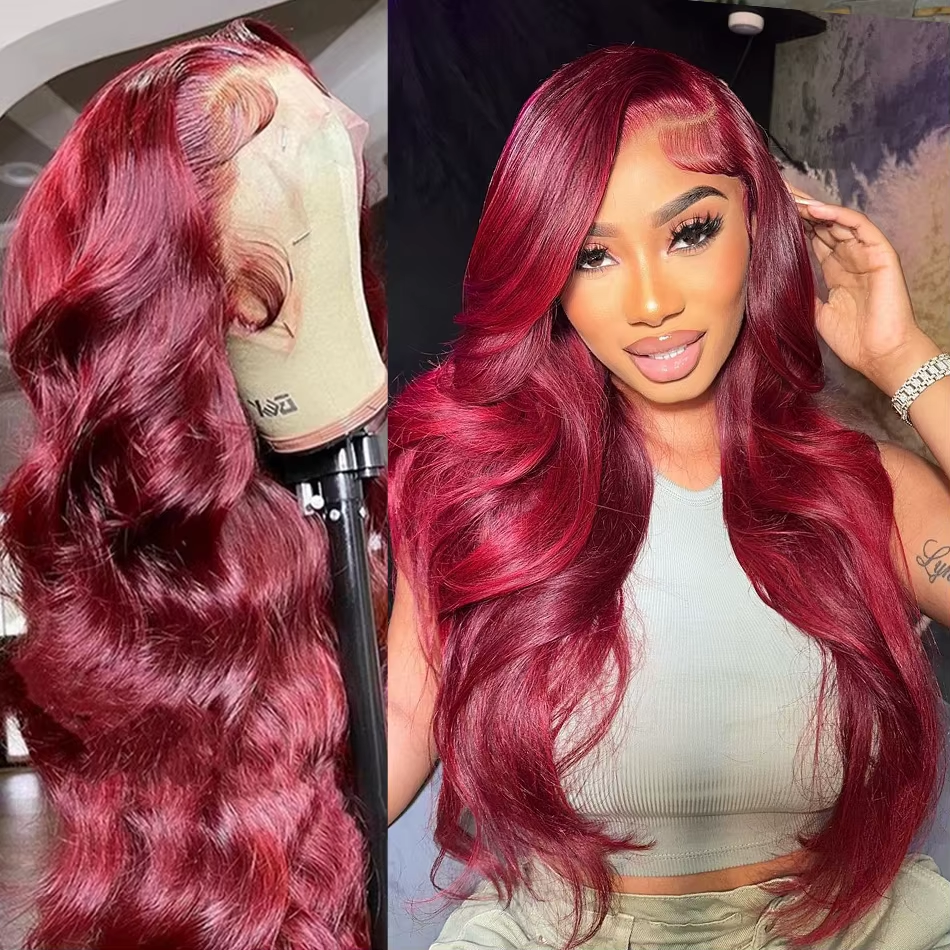 99j Burgundy Lace Front Human Hair Wig 18-38 Inch Lace Body Wave 13x6 HD Lace Frontal Wigs Human Hair For  Black Women