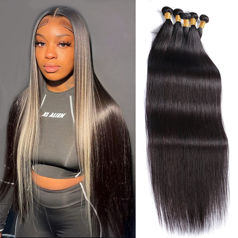 12–34 Inch Luxury Straight Virgin Malaysian Hair– 3/4/5 Bundles, Silky & Full, 100% Human Hair Extensions