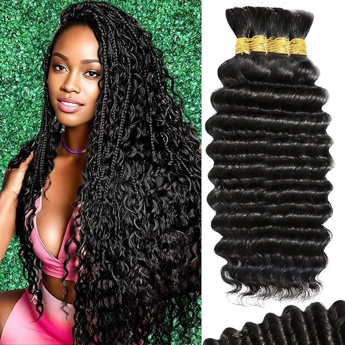 Rovess Virgin Human Hair 100% Unprocessed Boho Braiding Natural Black Deep Wave Hair Weaving 4 Bundles