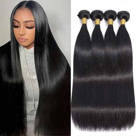 Valentine’s Day Special – FREE 2 Gifts | 100% Real Human Hair Virgin Peruvian Straight Bundles  (4-Pack, 18–34 Inch)